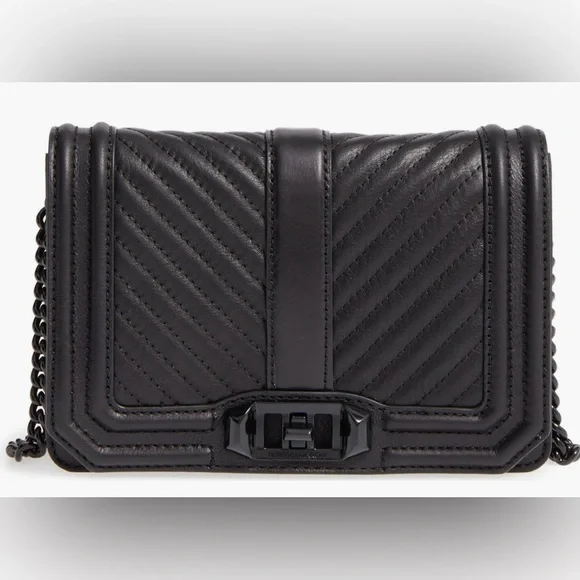 REBECCA MINKOFF Small Love Crossbody Chevron Quilted Leather Crossbody (Black) - Picture 12 of 13